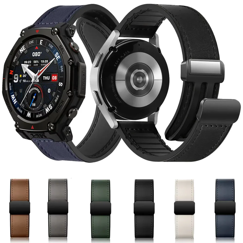 Silicone+Leather Strap For Amazfit T-Rex3 Pro 48mm 44mm Magnetic buckle wristband Amazfit Active Max/2 Square/Bip 6/Balance 3 2