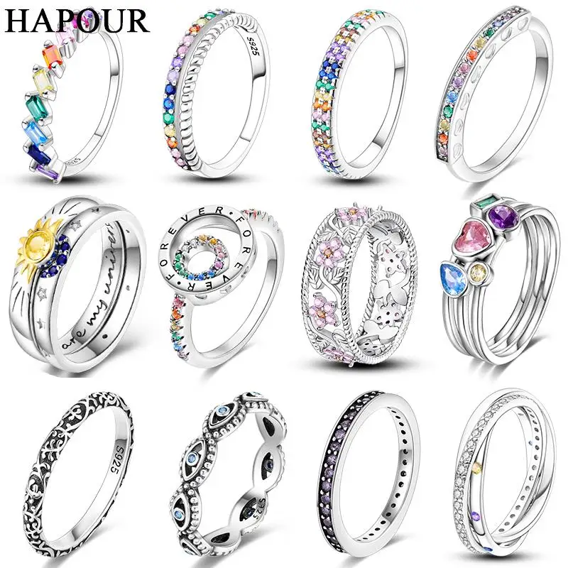 

925 Sterling Silver Women Fashion Stackable Rings Luxury Sparkling CZ Infinite Butterfly Flower Simple Finger Ring For Female