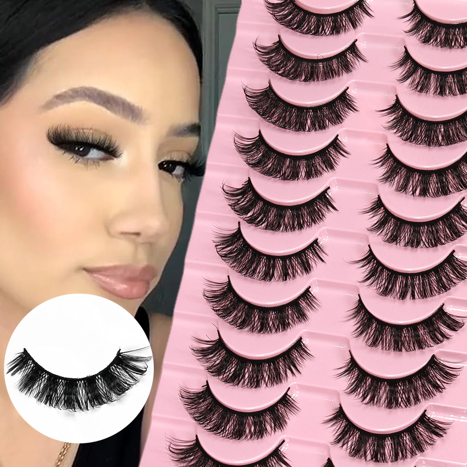 10 Paar DD Curl Russian Strip Lashes, flauschige Volumen-Wimpern aus Faux-Nerz, unordentliche, wiederverwendbare, anfängerfreundliche künstliche Wimpern