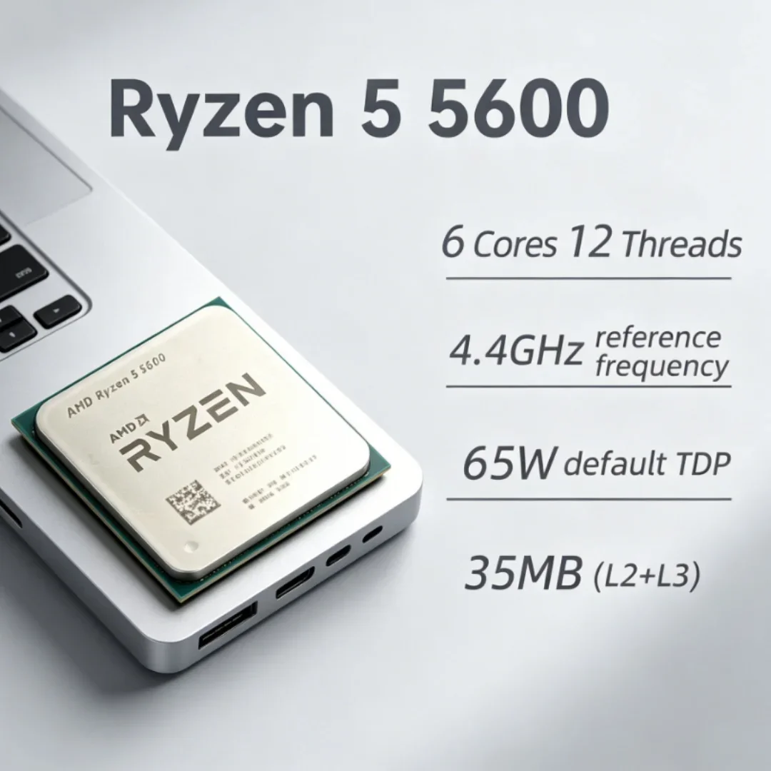 Procesador Gamer Pick Socket AM4, Nuevo AMD Ryzen 5 5600 R5 5600, CPU de 6 Núcleos y 12 Subprocesos, 3.5GHz, Desbloqueado, para Juegos de Escritorio, Sin Embalaje