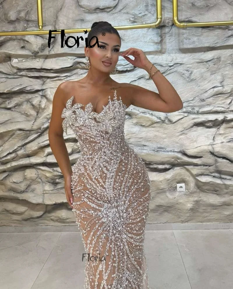 engagement dresses dubai Long Strapless Champagne Party Dress Full Sequins Pearls Wedding Guest Gown Customized Bride Events Gold color:Ivory Ribbon red tulip dress Cutout Frilly Maxi Dress