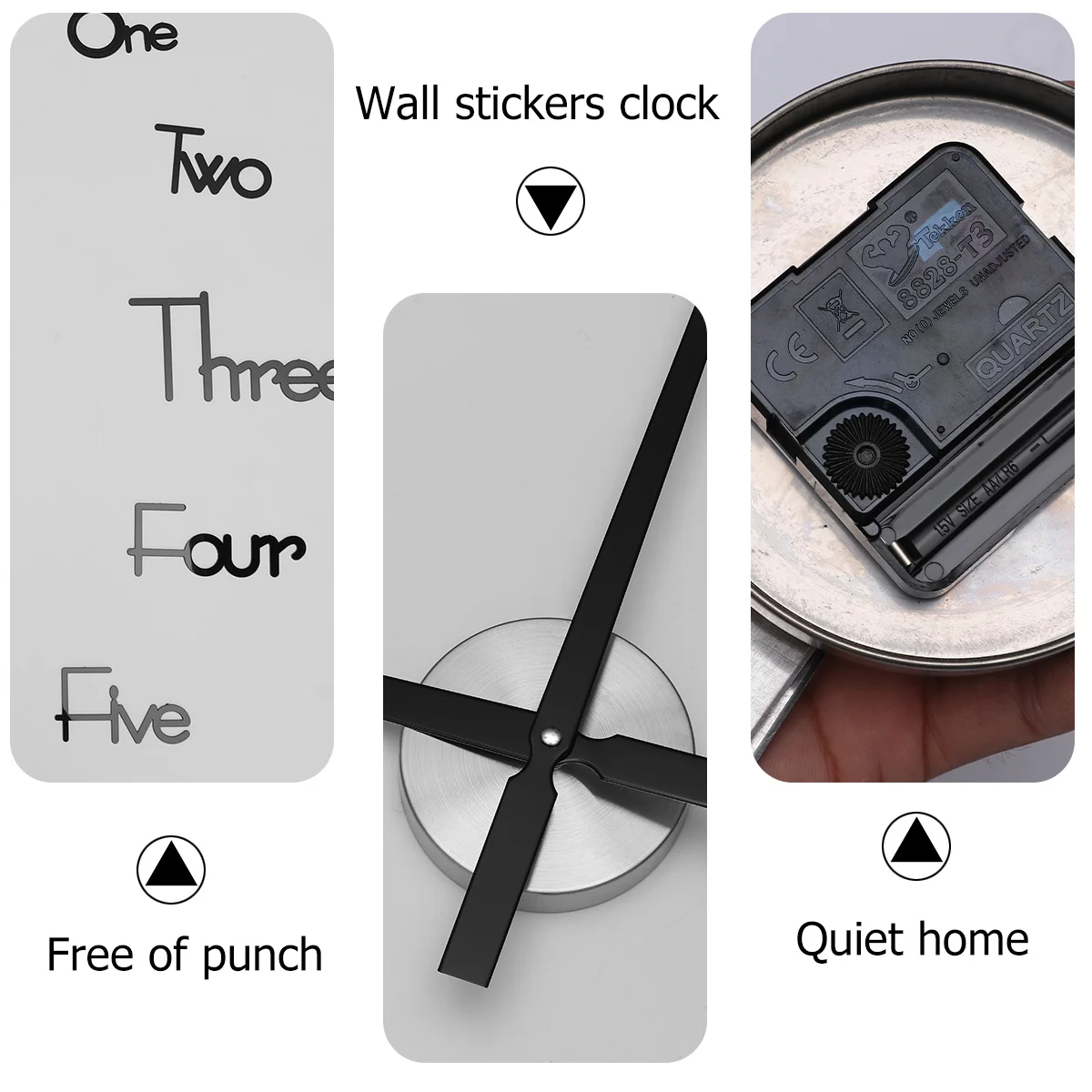 

Cabilock Punch Free Wall Clock Gold Number Round Silent Black Metal Decor Room Decoration