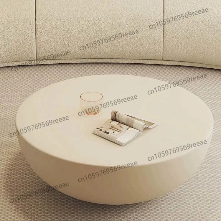 Table basse blanche de conception simple, ensemble de table basse décorative en béton d'art de salon