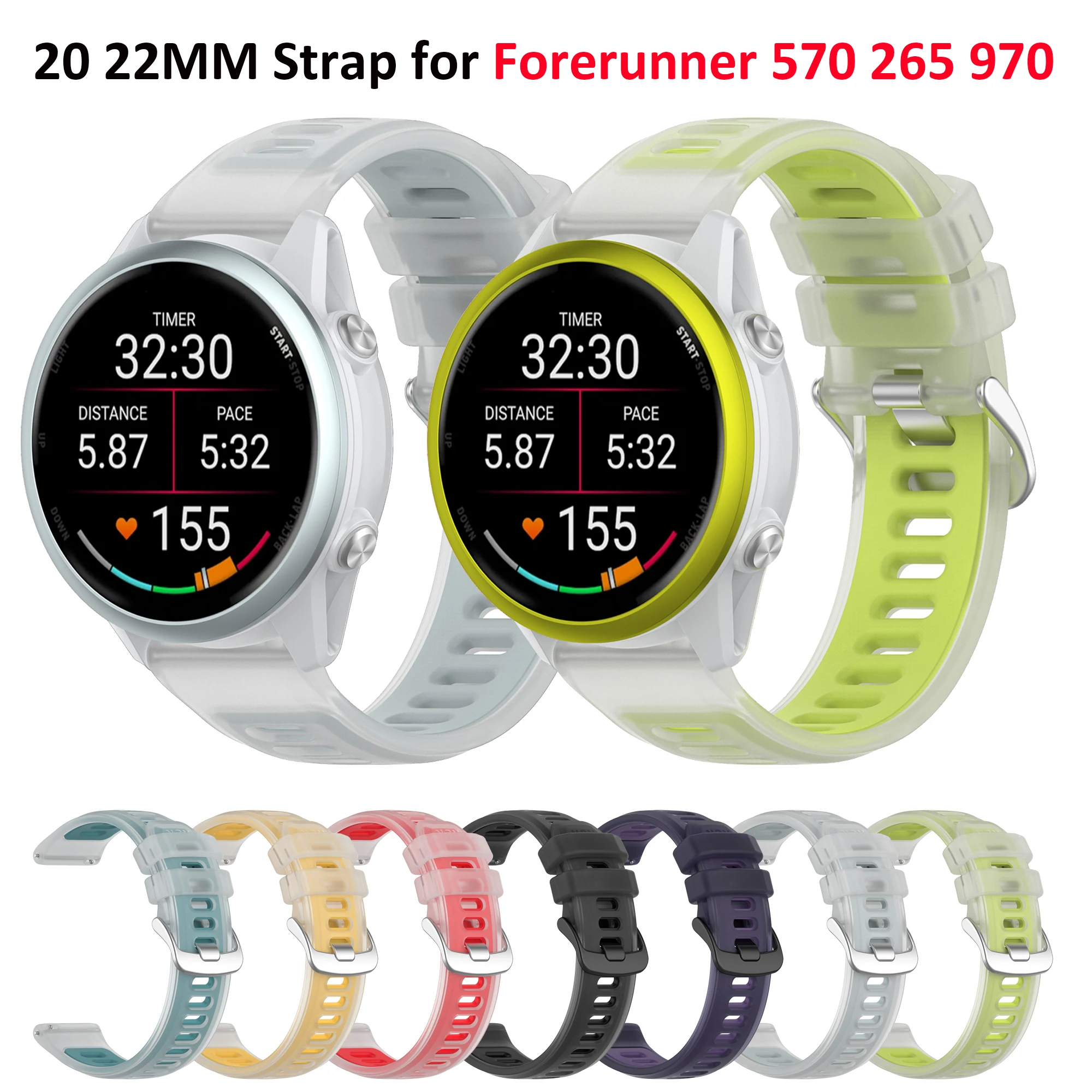 

22mm 20mm Sports Strap For Garmin Forerunner 570 265 255 245 158 55 Venu 2 3 Vivoactive 3 4 Silicone Bracelet Watchband Band