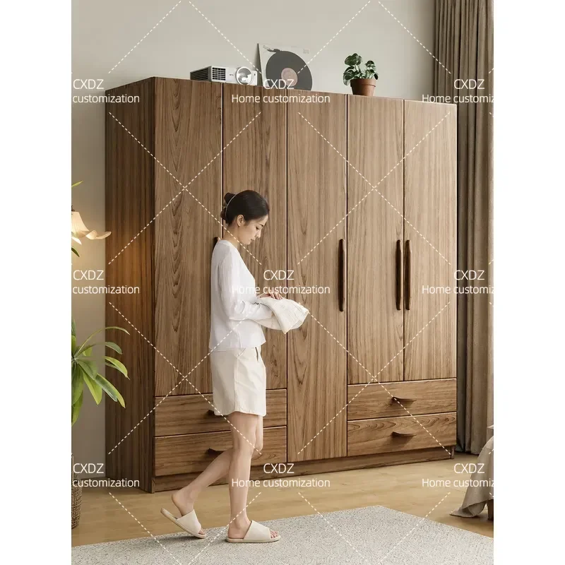 New Chinese Style Solid Wood Wardrobe for Bedroom Household Wooden Storage Cabinet with Hanging Space Compact Locker for