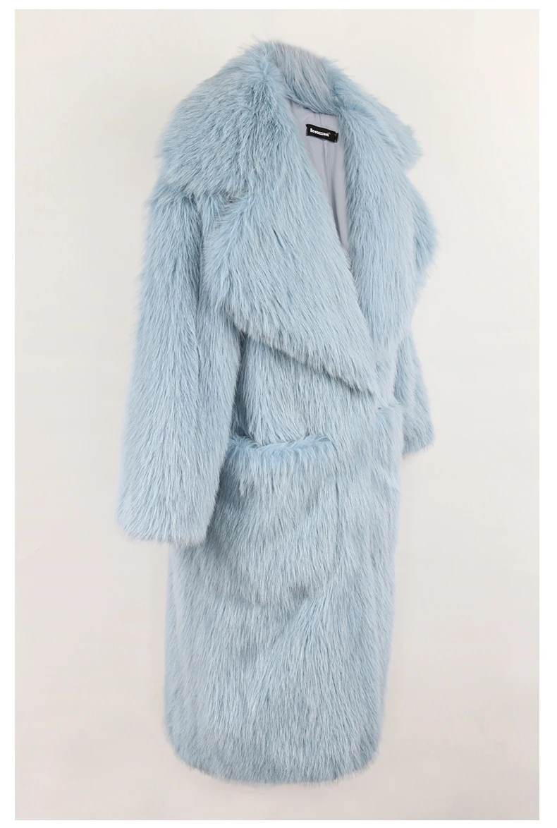 Lautaro Winter Long Oversized Pink Thick Warm Soft Shaggy Fluffy Faux Fur Coat Women Pockets Lapel Loose Sweet Cute Fashion 2022