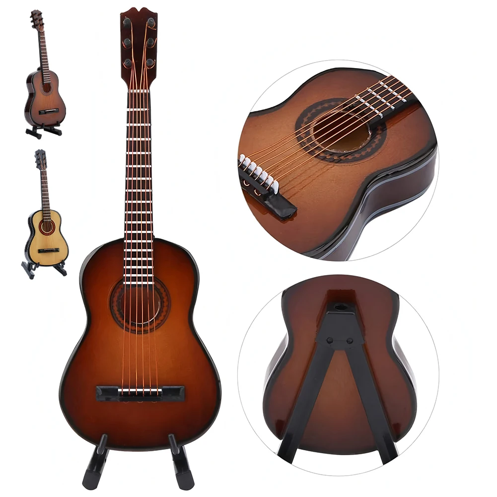 Wooden Miniature Guitar Model with Stand Modern Simple Mini Musical Ornaments Craft Home Desk Decoration for Home Display Decor
