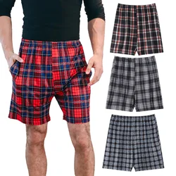 1 Pack Herren Shorts Sommer Frühling und Herbst kariert bedruckt lässig übergroße dünne Pyjamas und Hosen mit Taschen