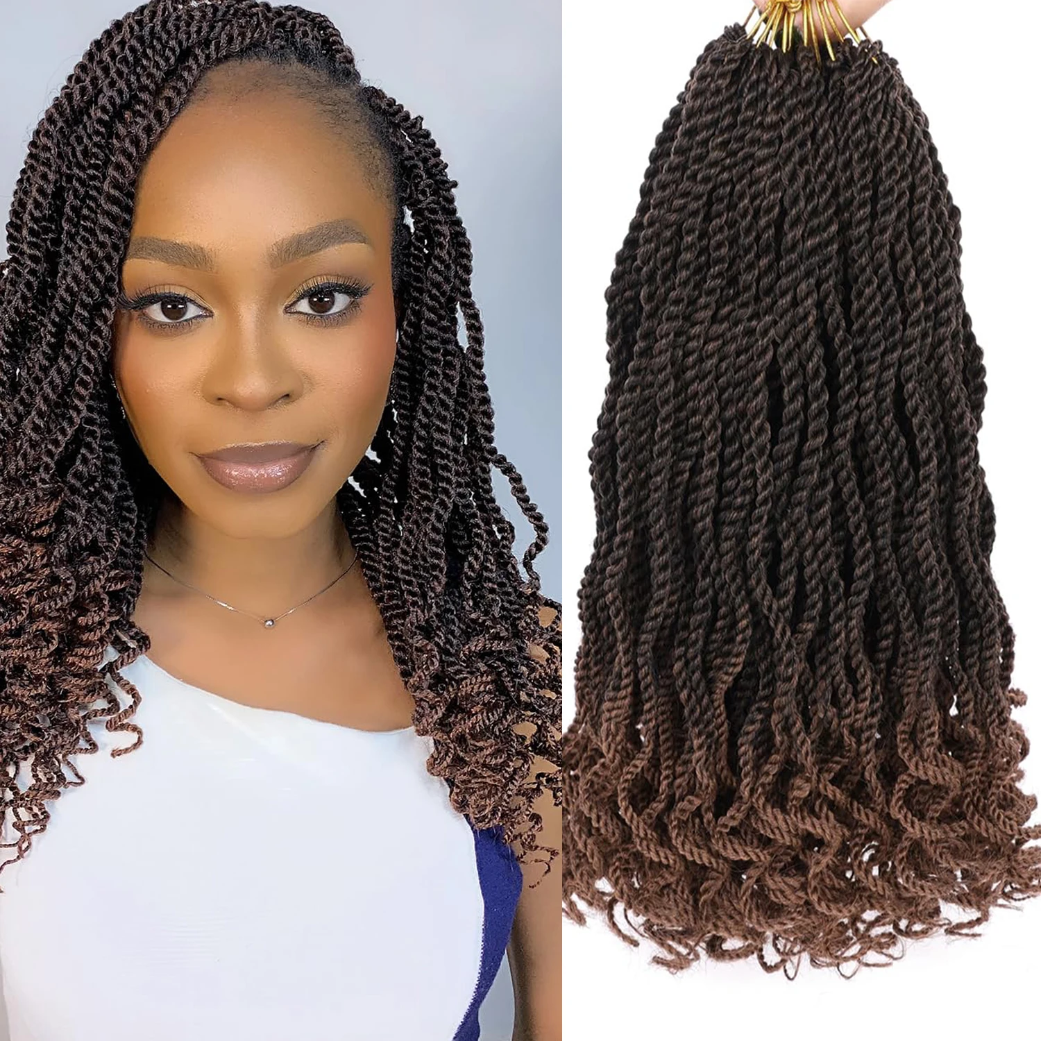 8/12/14 inch Senegalese Twist Crochet Hair Crochet Braids with Curly Ends Short  Kinky Twist Crochet Hair for Women synthetic