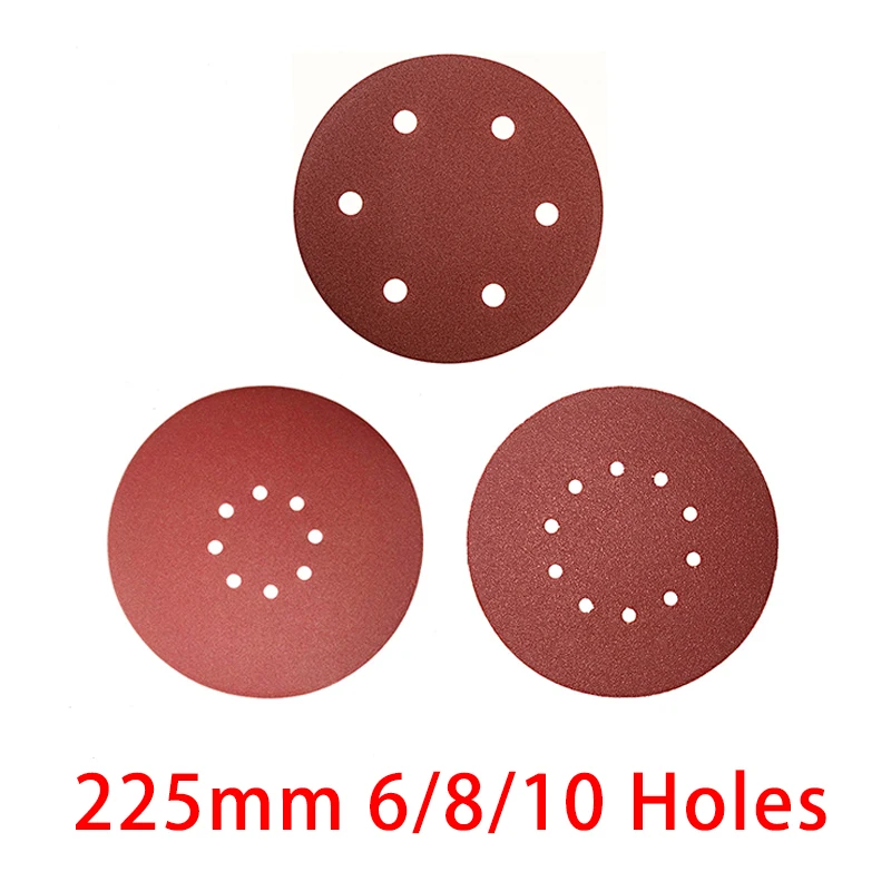 225mm 6/8/10Hole Wall Sander Sandpaper Metal Grinding Disc Abrasive Polishing Flat 40-60-80-100-120-2000Grit 9inch Sanding Tools