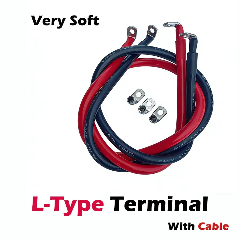 

L-type Right Angle 90 Degree Bend Nose Terminal With Soft Car Battery Wire 0AWG 2AWG 4AWG 6AWG Silicone Cable 50mm2 35mm2 25mm2