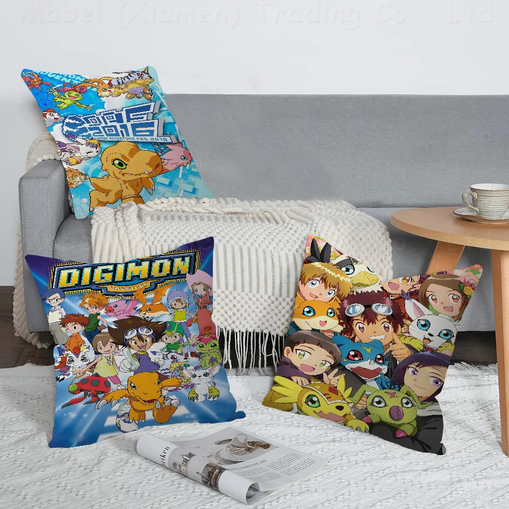 Anime DigimonPillow Covers Cartoon Sofa Decorative Home Double-sided Printing Short Plush Cute Cushion Cover