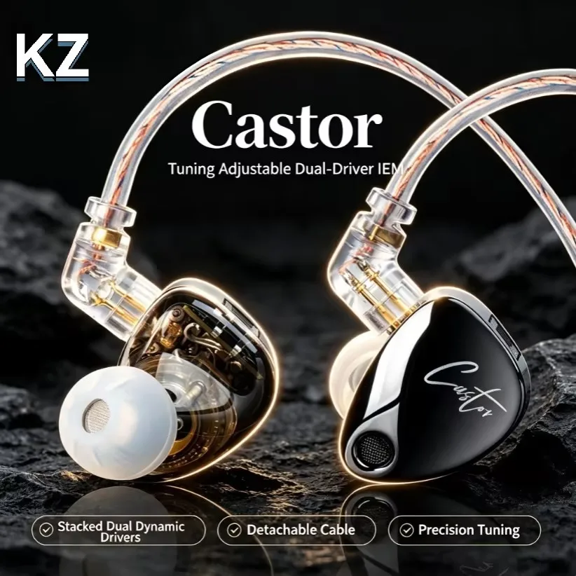 KZ Castor Tuning Adjustable Dual Dynamic Driver IEM In‑Ear Monitor Earphones HiFi Stereo Sound Earbuds For Audiophiles Music Lov