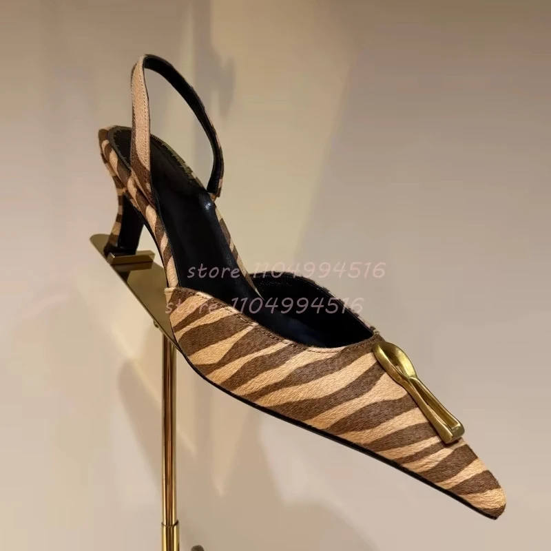 

Metal Buckle Striped Pointed Kitten Heel Sandals Women Black Patent Leather Slip On High Heels Sexy Fashion Party Dress Shoes