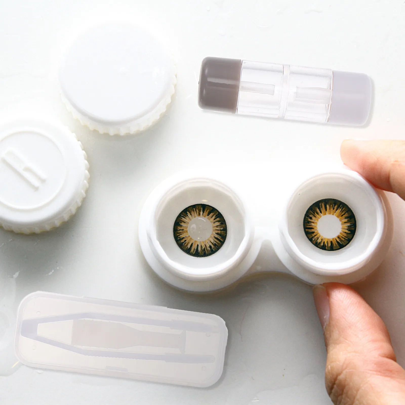 3Pcs Lens Boxes Small Lightweight Lens Case Kit Solution Bottle Tweezers Portable Storage Organizer for Travel Work School