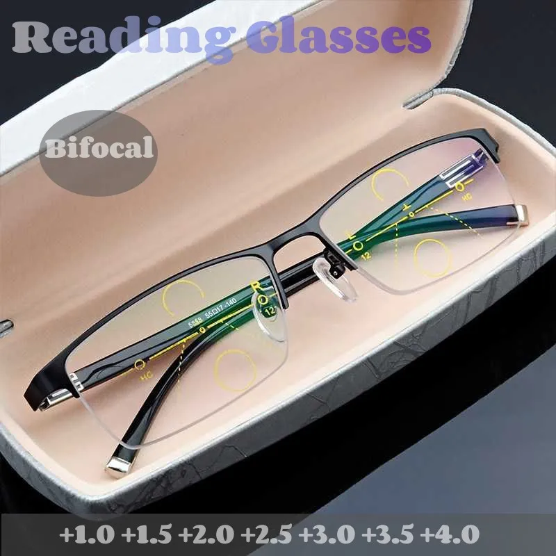 

Trendy Business Style Bifocal Reading Glasses Men Progressive Vision Adjustment Eyeglasses Converted Light Multifocal +1.0~+4.0