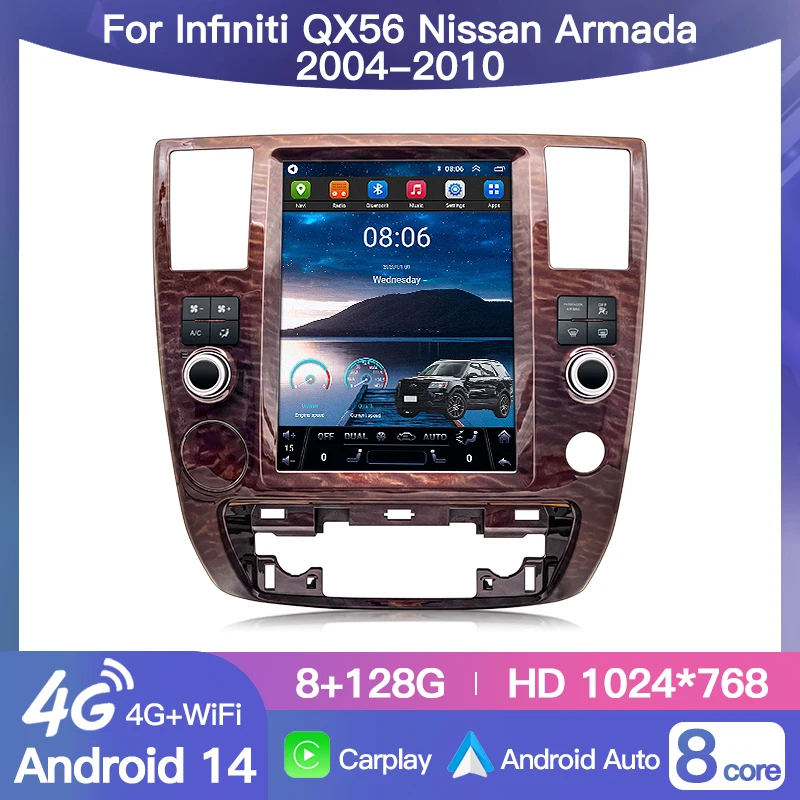 

Android 15 Carplay Auto Stereo Screen For Infiniti QX56 Nissan Armada 2004-2010 Car Radio GPS Navi Head Unit Multimedia Player