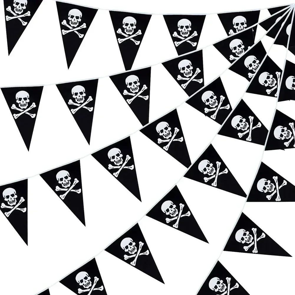 5 M Halloween Pirate Banners Party Decor Skull Pennant Triangle Flags Birthday Festive Party Supplies Decoration