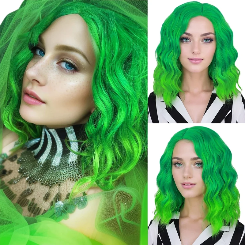 باروكة عصرية أوروبية وأمريكية للنساء، شعر مستعار قصير مجعد متعدد الألوان من الألياف الاصطناعية للهالوين
