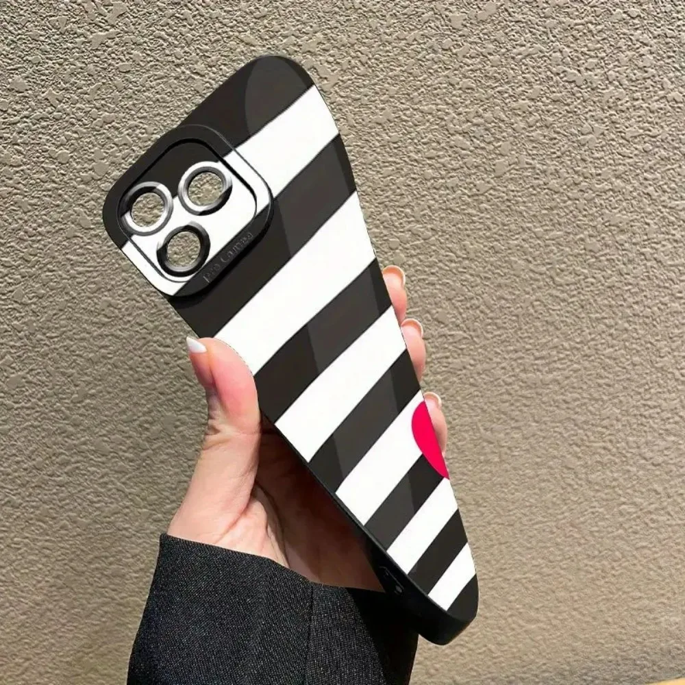 Zebra-Streifen Herz-Silikon-Handyhülle für iPhone 17 16 15 14 13 12 11 Pro Max Plus 7 8 XS XR 16e Stoßfeste Weiche TPU-Hülle – Detail 5
