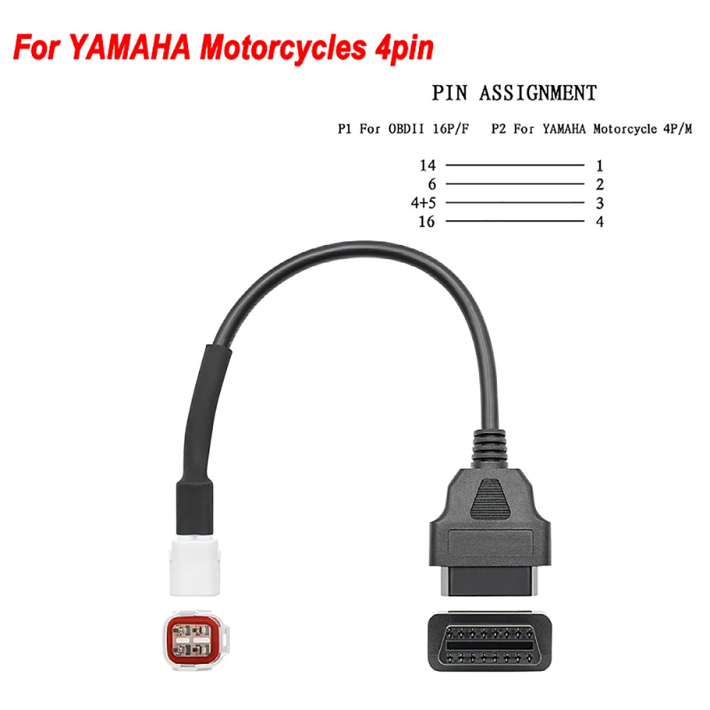4 Pin To OBD2 OBDII Connector Motorbike Diagnostic Cable OBD Fault Code Reader Adaptor Extension Cable for Yamaha Motorcycles