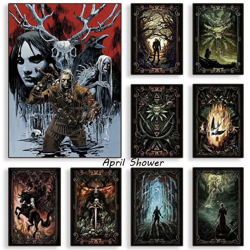 Classic Card Game Witcher 3 Warriors Knight Illustration Poster Canvas Painting Prints Wall Art Picture for Game Room Home Decor