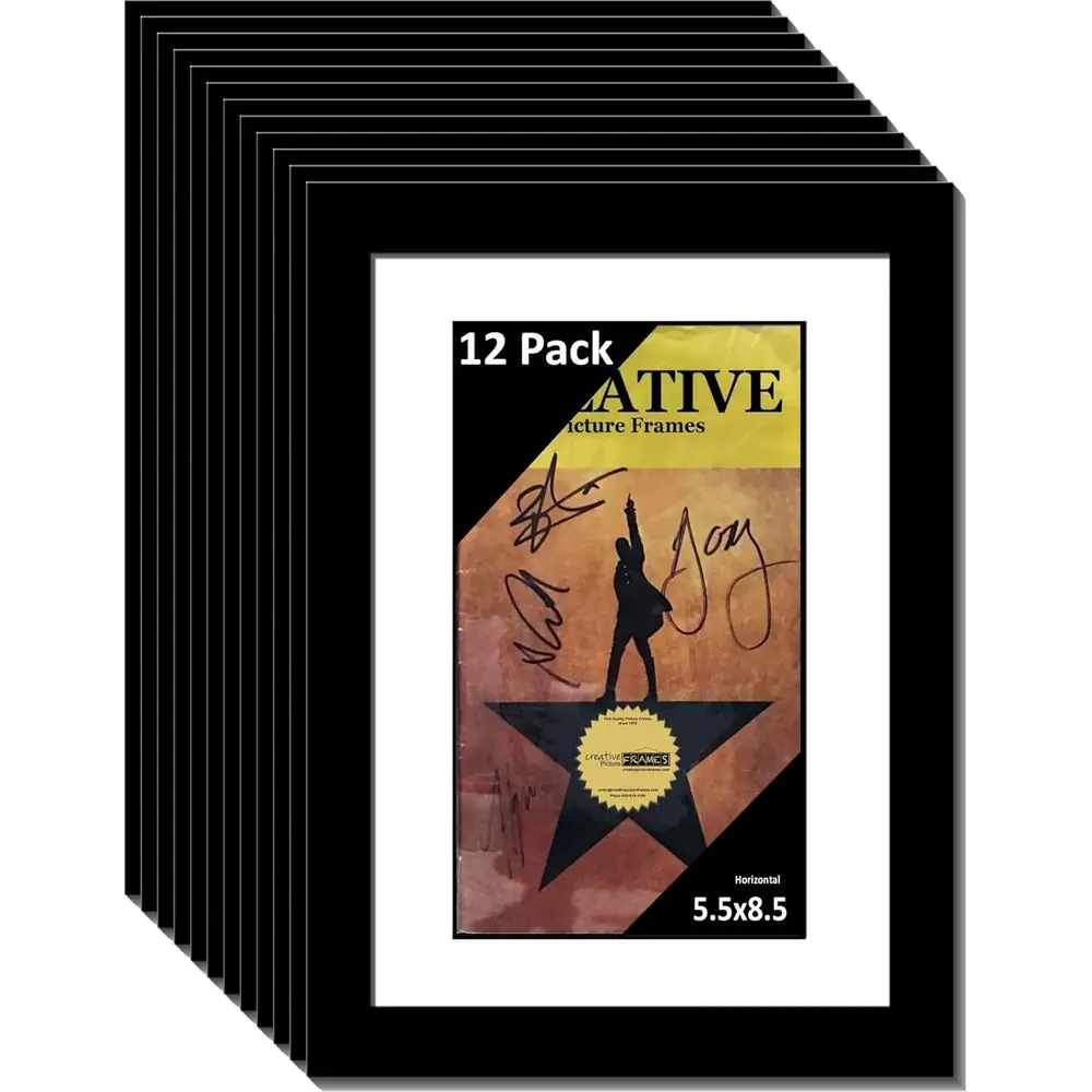 

Набор из 12 черных рамок 8,5x11 дюймов с белым паспарту для формата 5,5x8,5 дюймов, включая подвес и подставку.