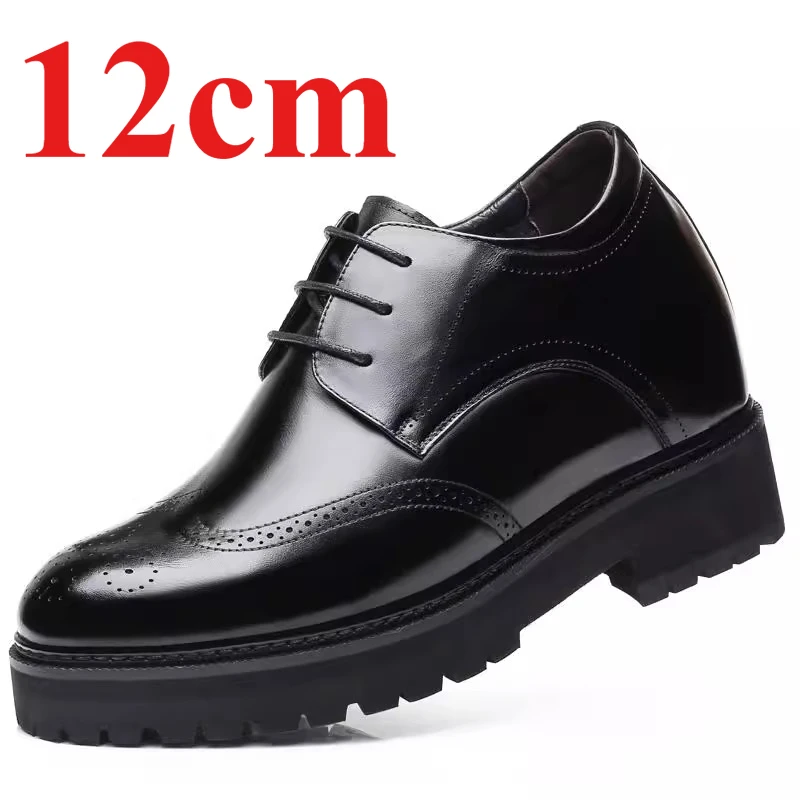 Height Increasing Derby Shoes for Men's Increased 12cm Thick Platform Elevator Dress Shoes Genuine Leather Carved Wedding Shoes