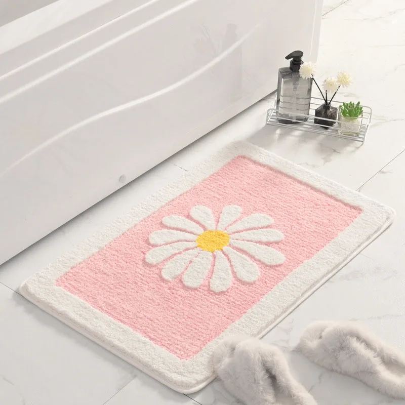 Daisy Flowers Bath Mat Soft Thick Bathroom Kitchen Carpets Set Anti-Slip Doormat Shower Room Toilet Rugs Floor Area Decor Pad