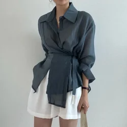 2025 Vintage Fashion Long Sleeve Women Shirt Office Lady Elegant Chic Solid Button Blouses Casual Clothing