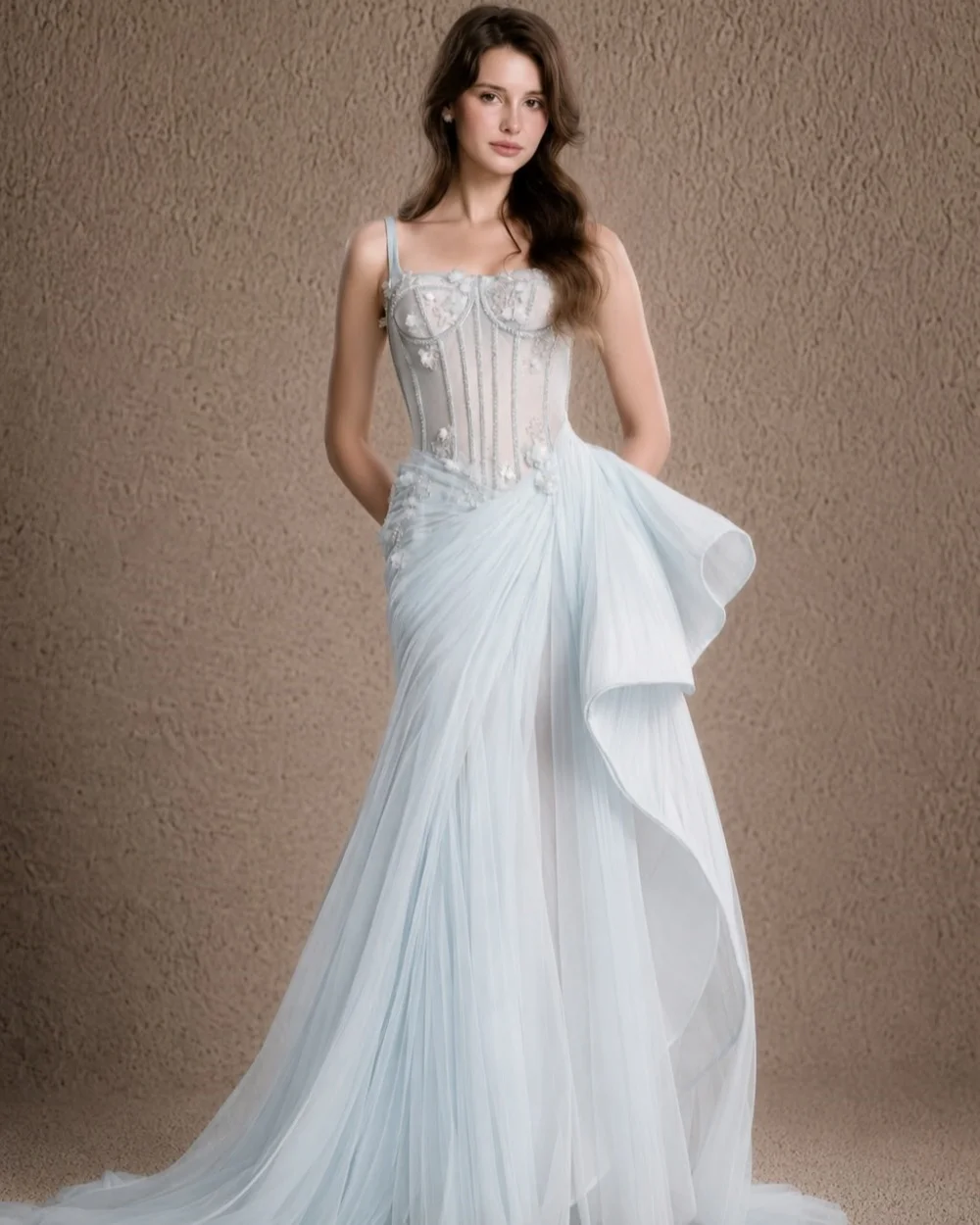 Customized Fashion Women Tulle Handmade Flower Beading Straight Evening Dresses Classic Spaghetti Strap Sleeveless Prom Dresses