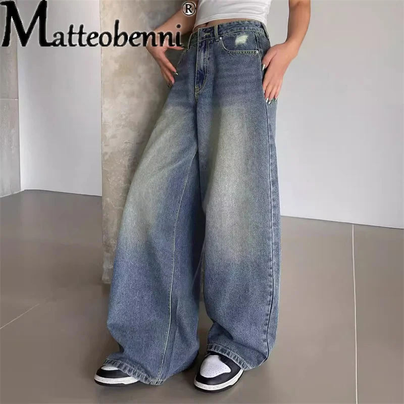 

Washed Ripped Holes Wide Leg Jeans Women Fashion Loose Casual Denim Pants Female Four Seasons Trousers 2025 Trend Streetwear