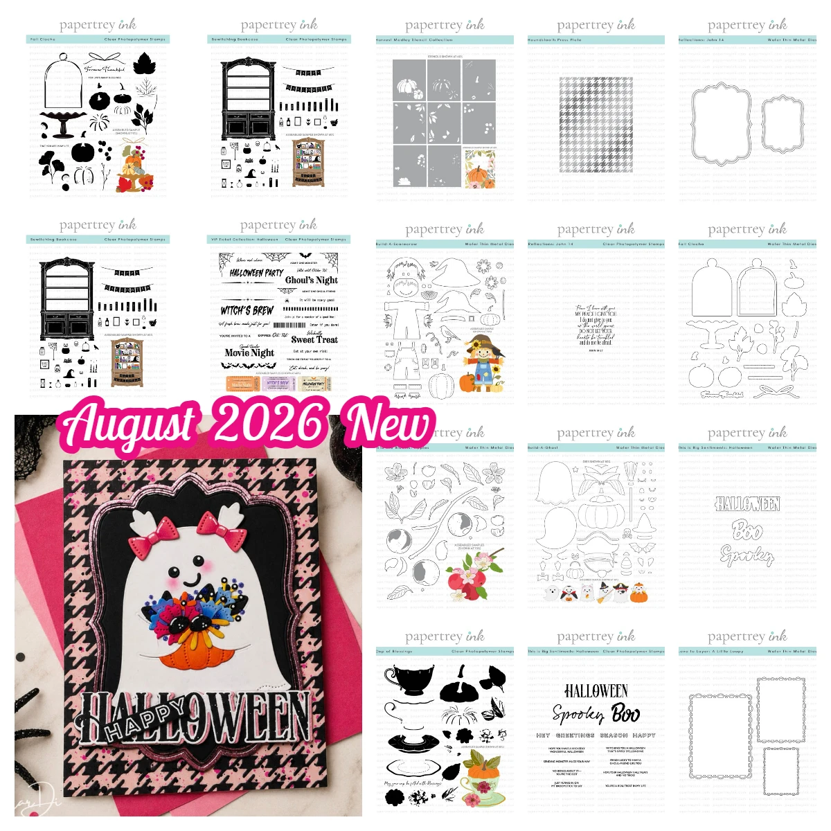 August 2026 New Papertrey Ink Build-a-Ghost Halloween Pumpkin Fall Cloche Stamps Dies Handmade Cards Scrapbook Journal DIY Paper
