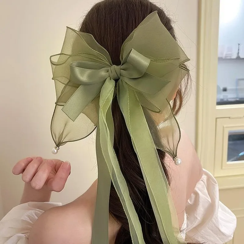 Grande griffe de cheveux en Organza, nœud en Satin, ruban, épingles à cheveux de printemps, support queue de cheval, accessoires pour femmes, ornements, couvre-chef