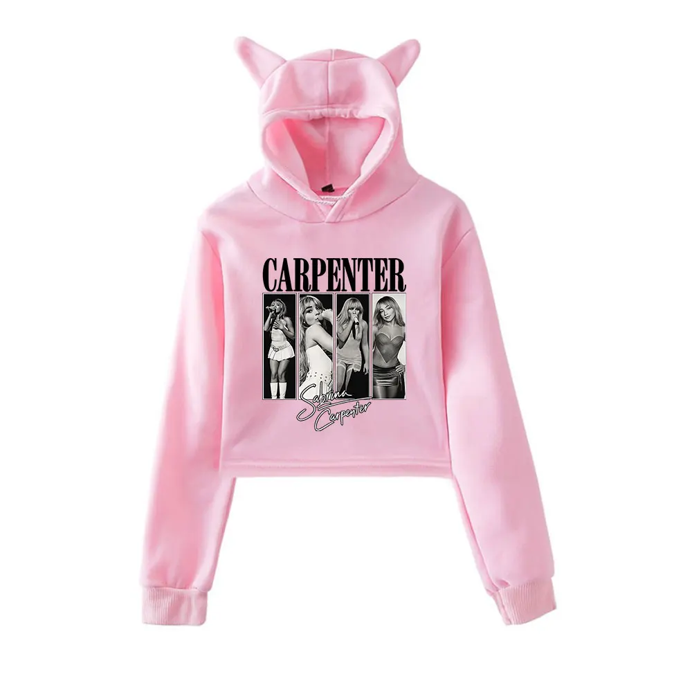 サブリナ・カーペンター グッズ ヴィンテージ 90年代 ストリートウェア ロゴ パーカー フーディ スウェットシャツ 女の子用 猫耳 クロップ ファッション スポーツ プルオーバー