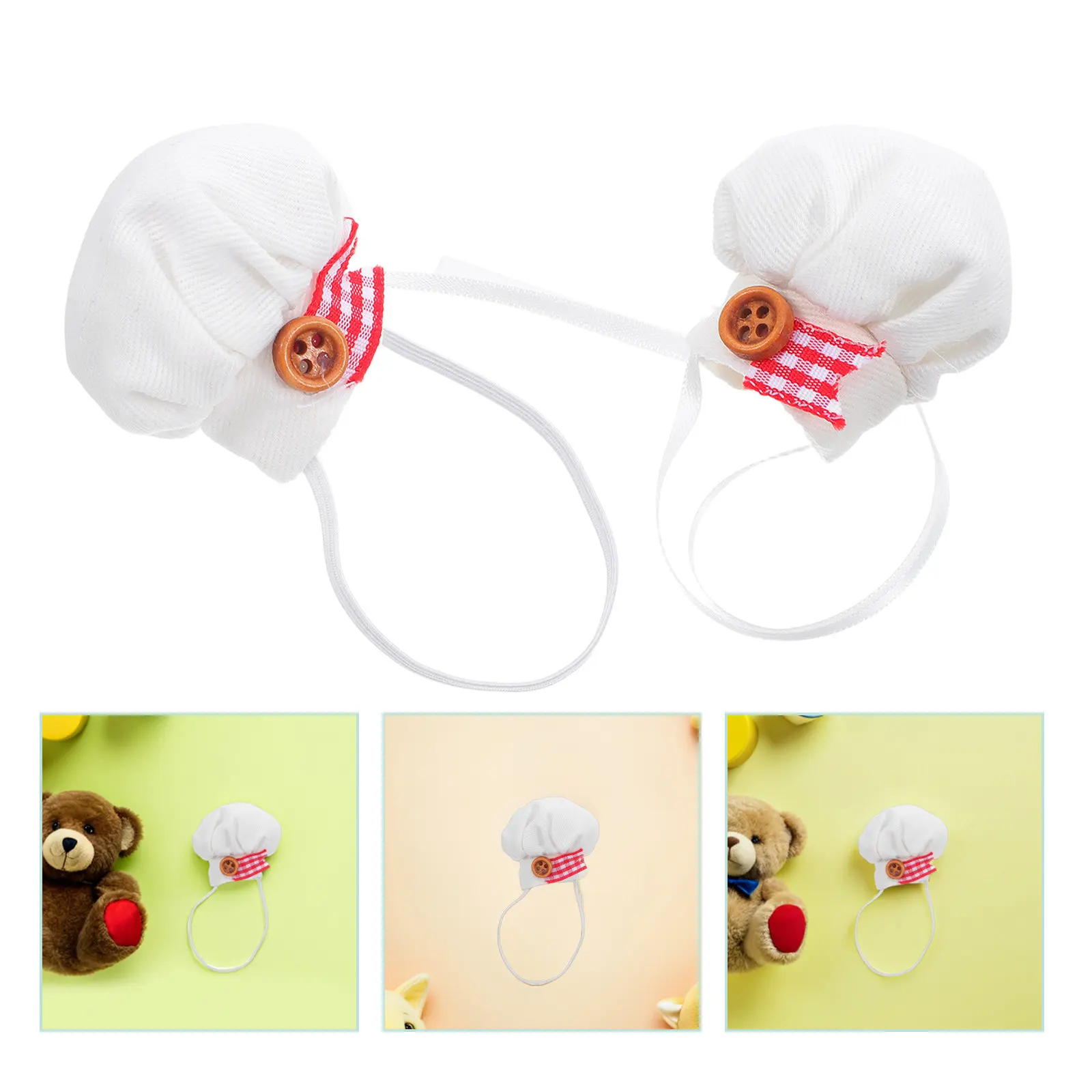 

2Pcs Hats Tiny Kitchen Cooking Cap Elastic Band 10-15Cm Stuffed Animals Mini Bakery Hat Miniature Dress Up Supply