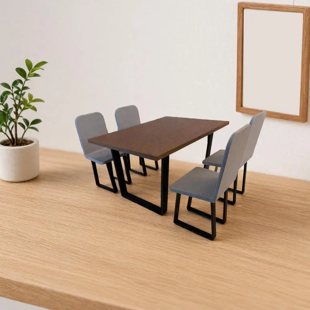 Tiny Detailed Furniture Miniature Table Chairs Set Tiny Dining Room Furniture 1/12 Scale Dollhouse Pretend Play Toys for Doll