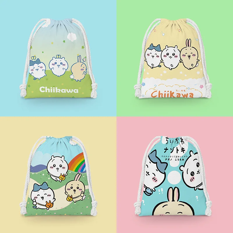 2024 New Kawaii Drawstring Bag Japanese ちいかわ Storage Bag Portable Toiletry Bag ハチワレ Anime Large Capacity Shoulder Bags for Girls