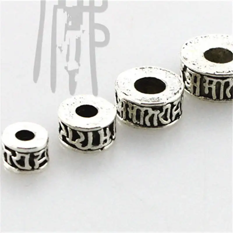 10beads Tibetan Mantras Metal Spacers Beads OM MANI PAD ME HUM 6mm 7mm 9mm 10mm