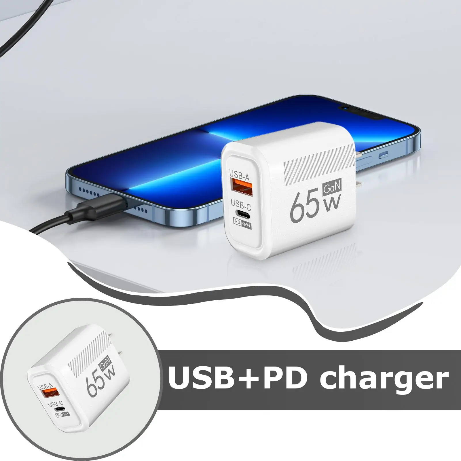 65W GaN Fast Charging USB Type C Charger US EU Plug PD 3.0 Quick Charge Travel Wall Charger For Phone Adapter