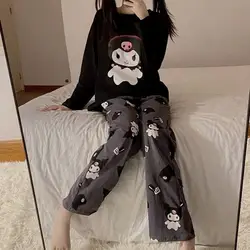 Kawaii Kuromi 2Pcs Pajama Suit Sanrio Pochacco Women Anime Long Sleeve Trousers Spring Autumn Cotton Casual Girl Student Cute