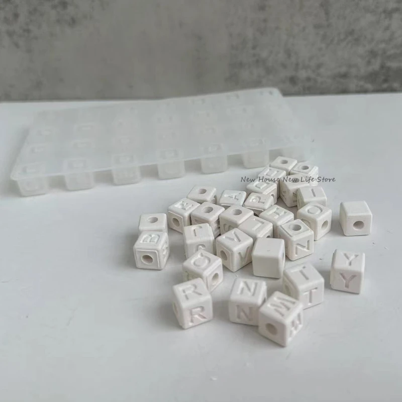 Letter Vierkante Kralen Siliconen Mal Alfabet Armband Epoxyhars Mal Voor Diy Ketting Sieraden Maken Casting Mal