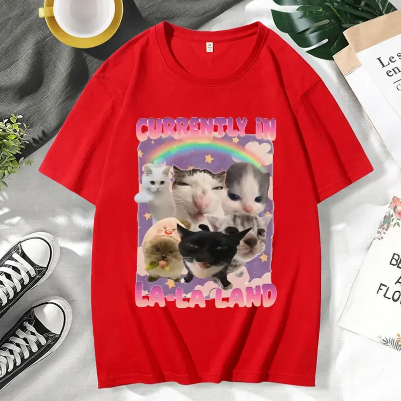صيف جديد حاليا في لا لاند مضحك القط ميمي تي شيرت هدايا غبية غير محفورة تي شيرت هدية للنساء قصيرة الأكمام الجرافيك Y2K #4