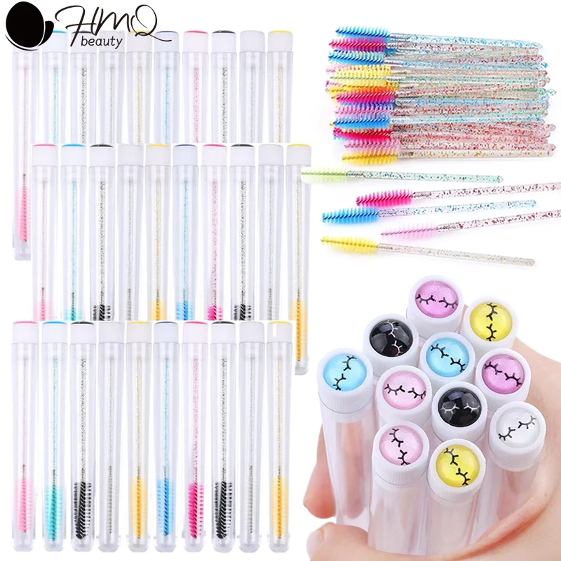 

100pcs Diamond Eye Brow Brush Tube Reusable Eyebrow Brushes for Eyelash Extension Crystal Eyelash Brush Applicators Makeup Tools
