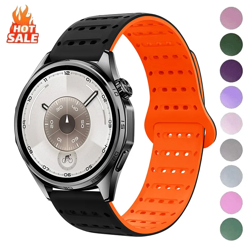 22mm 20mm 18mm Perforated Magnetic Silicone Strap for Samsung Galaxy Watch 7 6 5 4 Classic for Huawei Watch GT6 5Pro 46mm