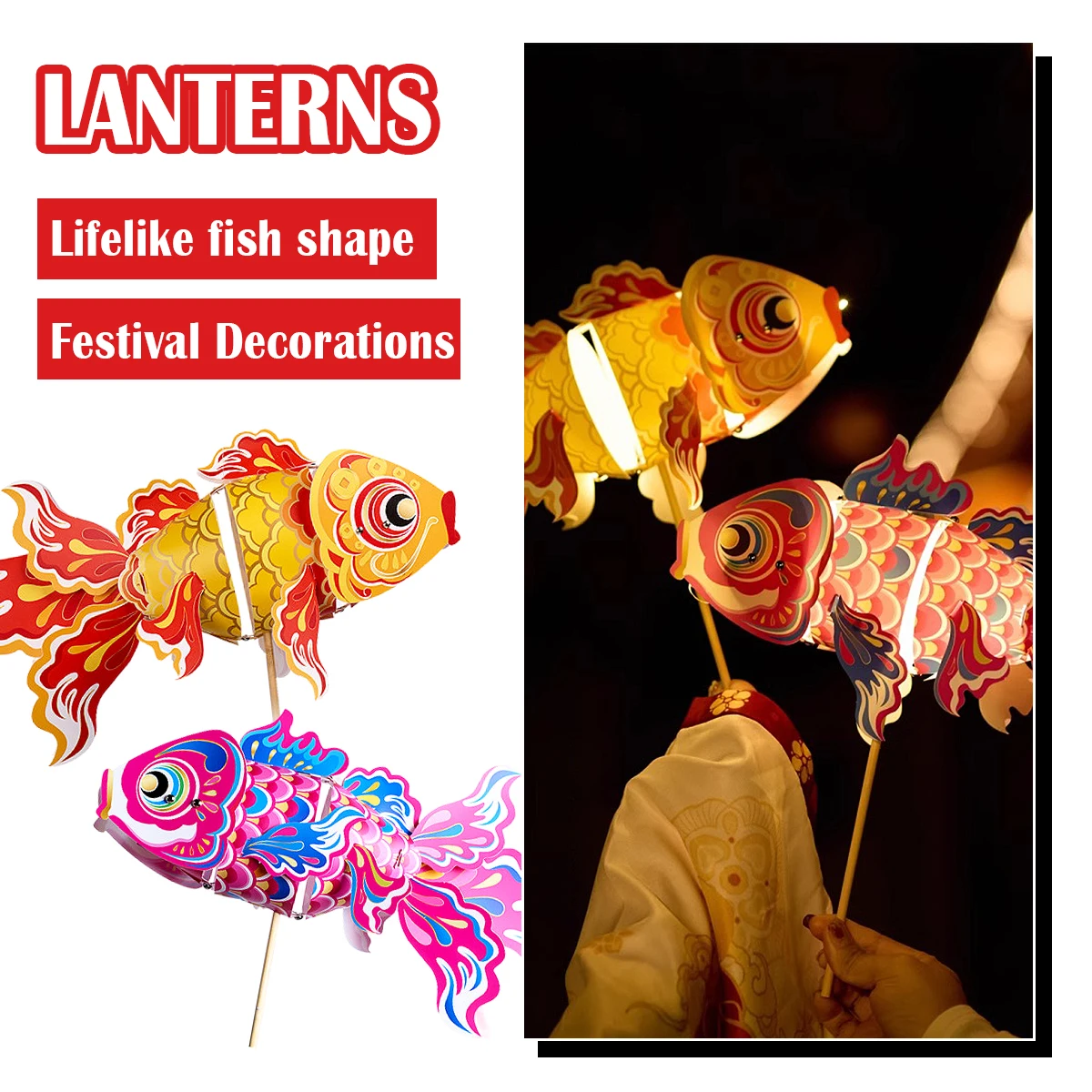 Goldfish Lantern Diy Kit Material Night Children Glow Handcrafts New Light Paper Mens Mid-Autumn Year Handmade Portable Pendant