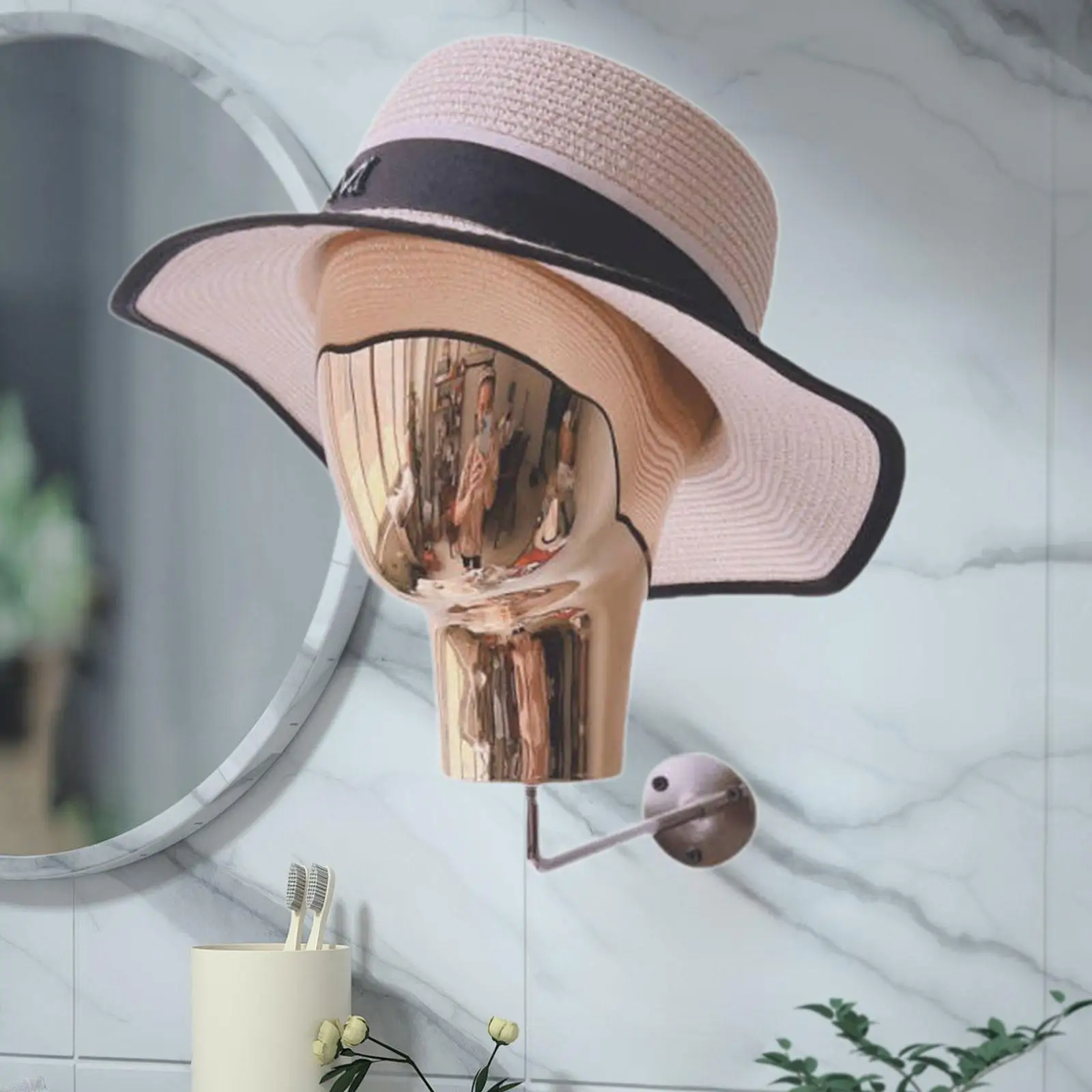 Circonferenza porta cappello testa manichino montata a parete 54 cm / 21,26 pollici Modello di visualizzazione testa manichino per negozio di cuffie per cuffie