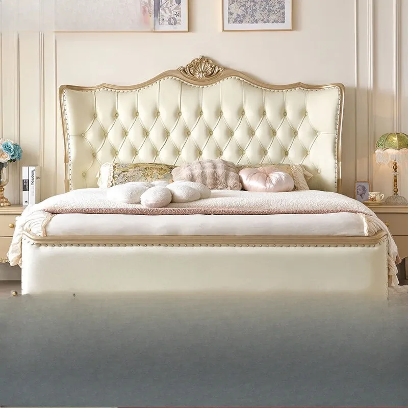 

Solid wood bed American bed Master bedroom double bed Leather bed French bed Soft bag backrest High box Storage bed Furniture