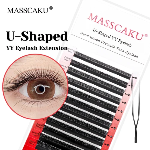 Extensión de pestañas en forma de U YY de 12 filas, 0,07mm de espesor, longitud mixta, pestañas floración, injerto rápido, pestañas de larga duración de MASSCAKU