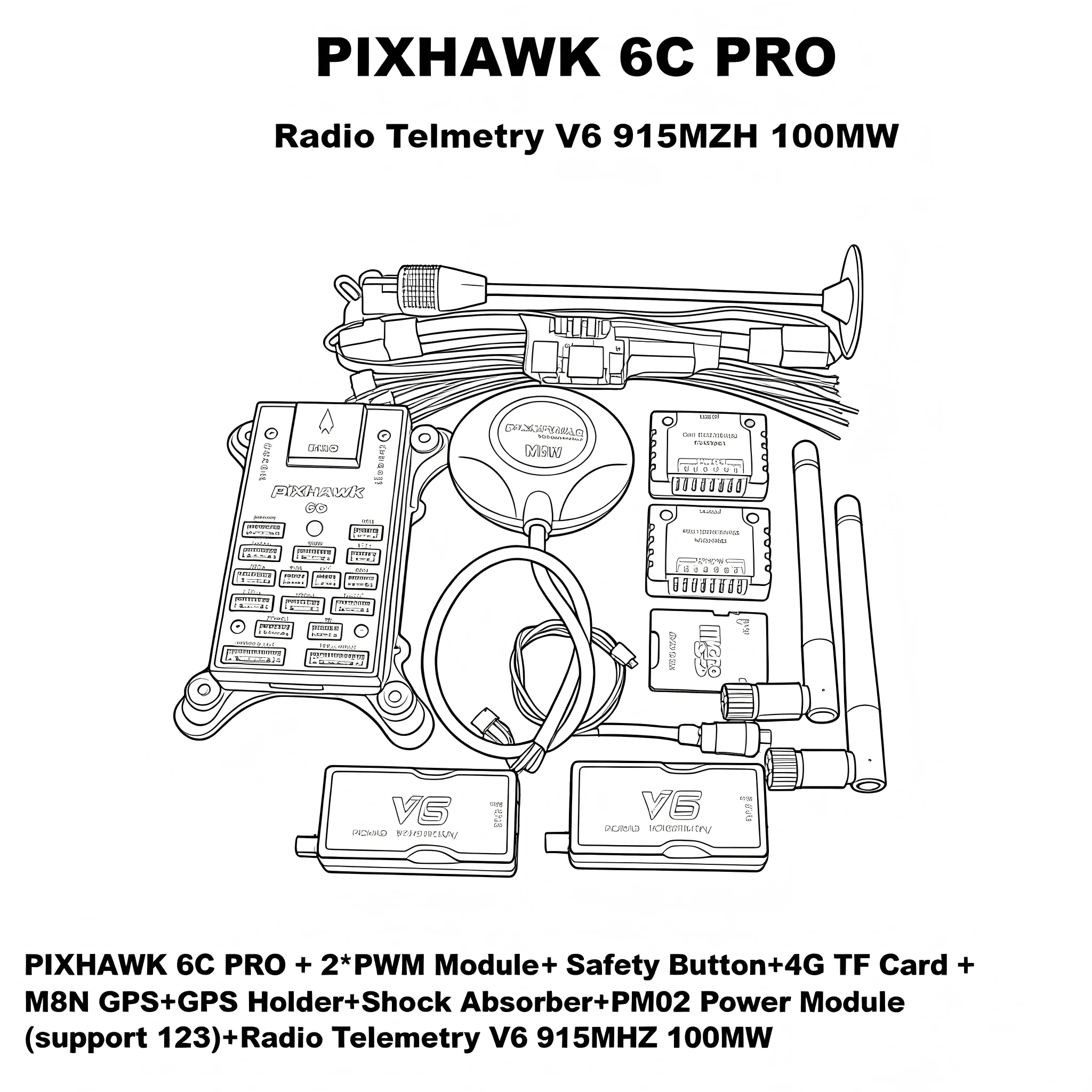 PIXHAWK 6C PRO FMUV6C Ardupilot PX4 32 Bit Flight Controller Autopilot with 4G SD Safety Built-in Buzzer Copter Plane Rover Boat